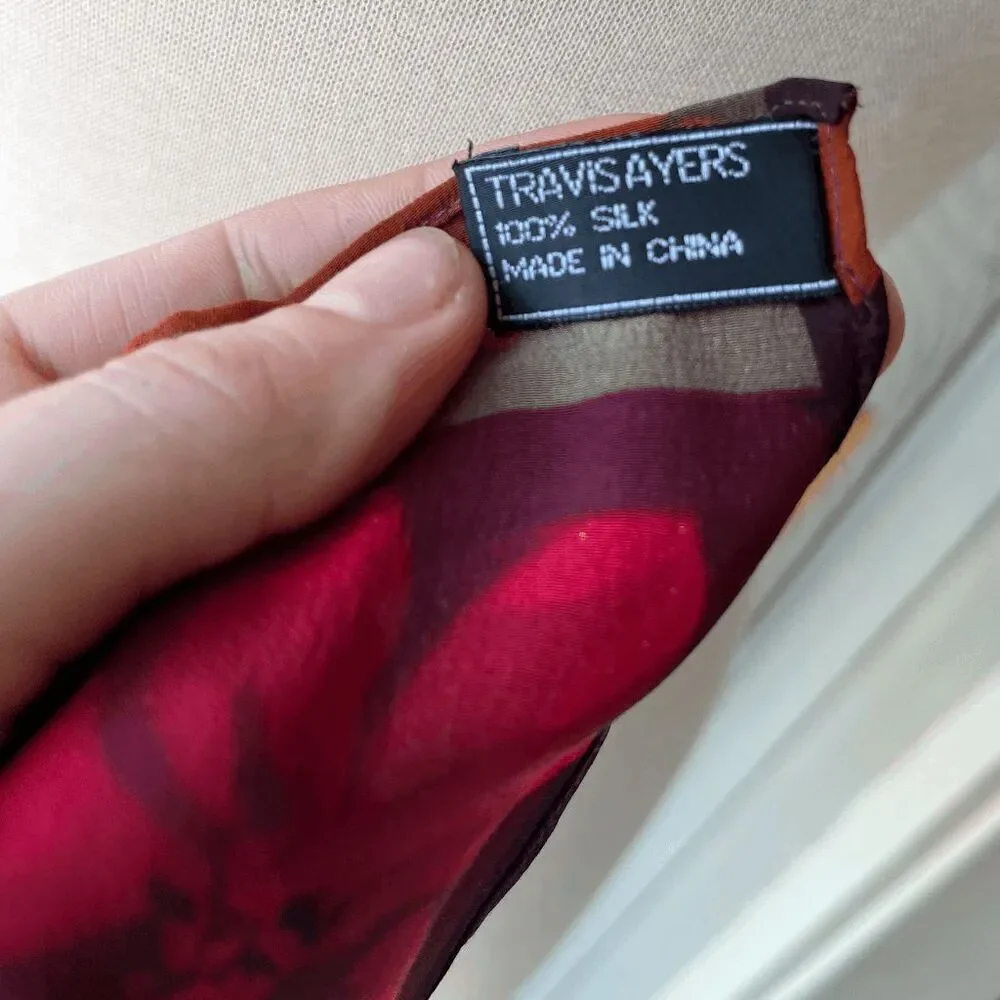 Vintage 90s Travis Ayers Silk Scarf – Bold Floral Print Retro Accessory